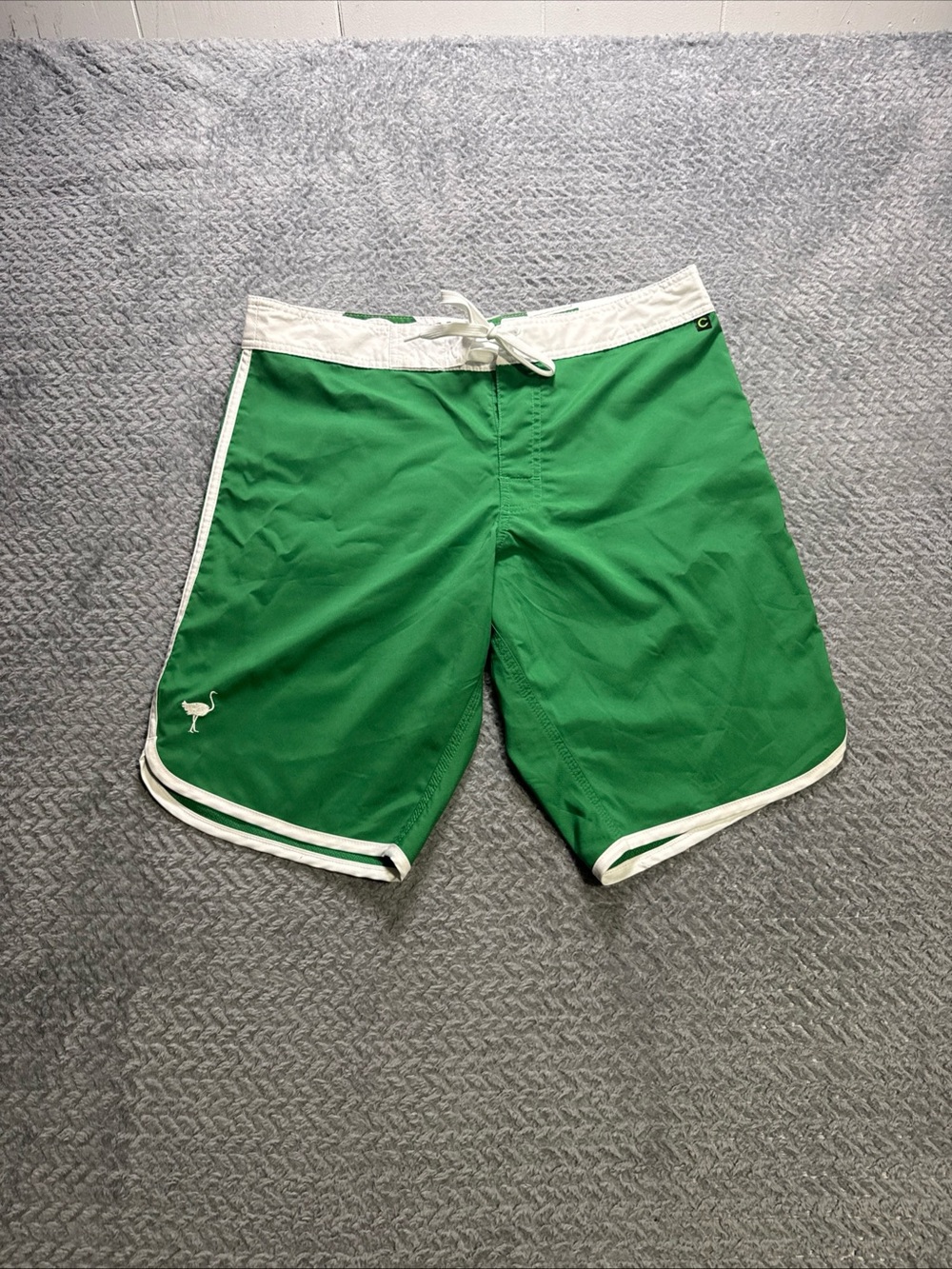 The chive Men's Green Swim Board Shorts with White Trim Y2k